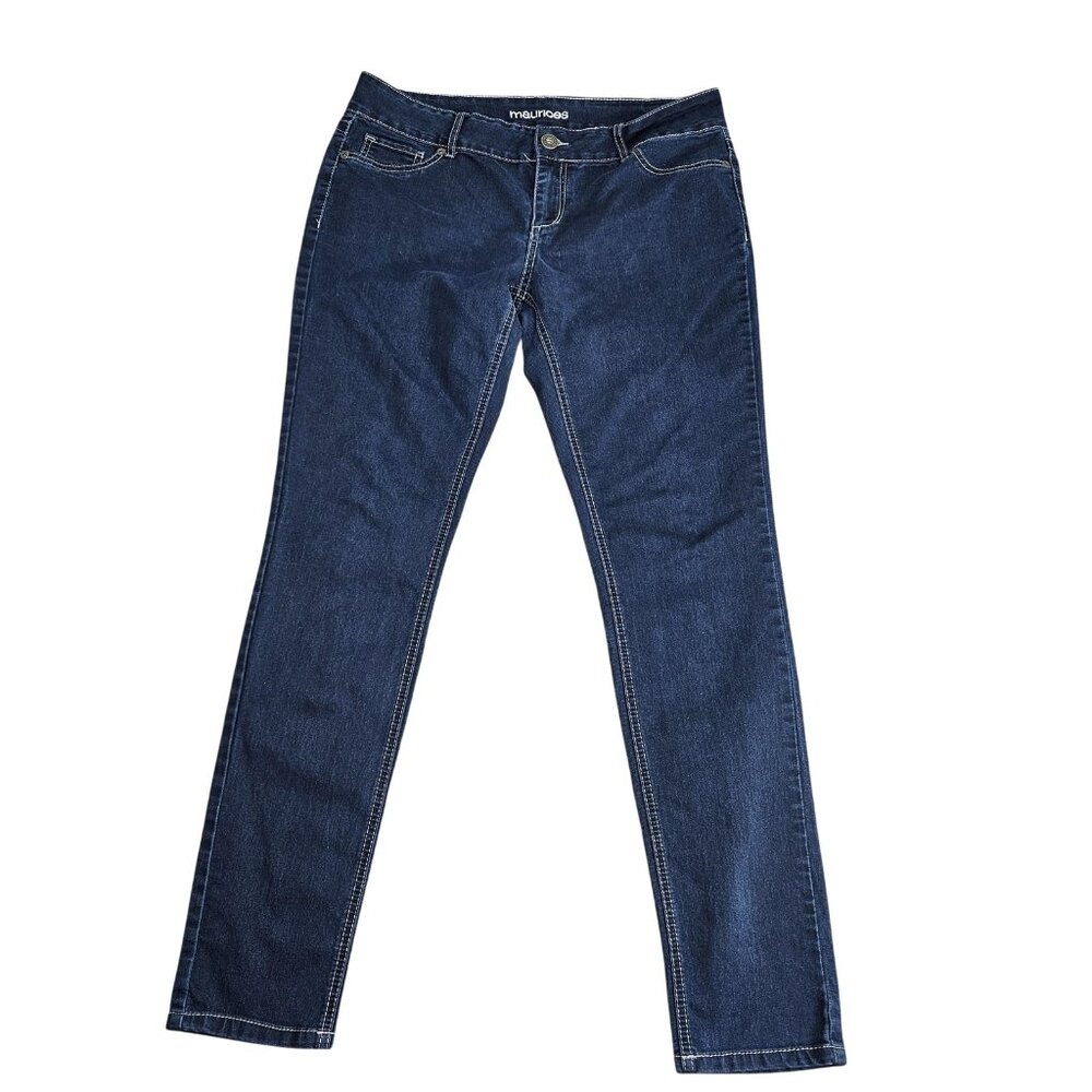 Maurices Slim Straight Jeans Womens L Blue Dark Wash‎ Mid Rise Stretch Denim